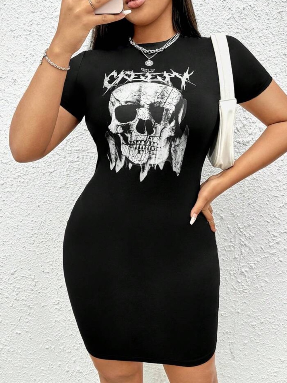 🔴 SHEIN Black Graphic Skull Midi Dress